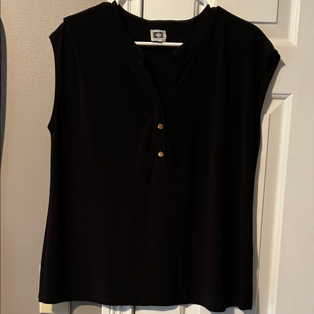 Anne Klein Black Sleeveless Blouse with Gold Buttons
